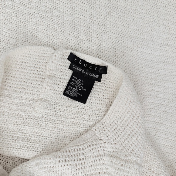 Theory Bergdorf Goodman Cream Open Knit Linen Cotton blend halter mini Dress - Picture 10 of 10